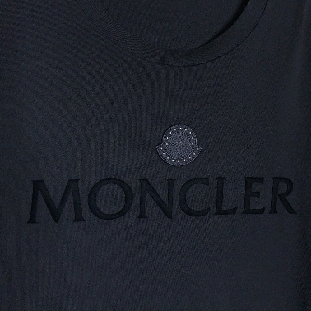 Moncler Flocked Studded Logo T-Shirt (Sz L) Short Sleeve Crewneck Tee Black - Picture 7 of 16